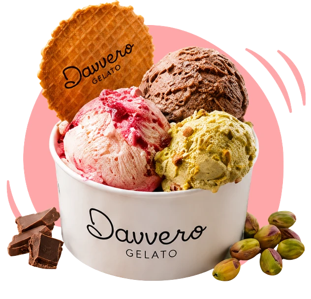 Gelatos artesanais Davvero em um copo